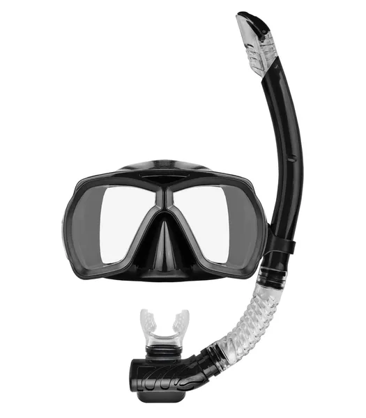 Tubo para buceo (snorkel) y máscara aislada sobre fondo blanco — Foto de Stock