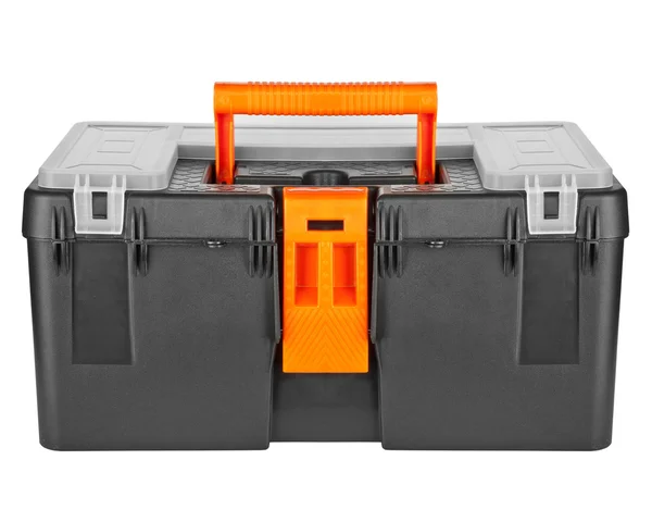 Uma caixa de ferramentas de plástico isolada no fundo branco — Fotografia de Stock