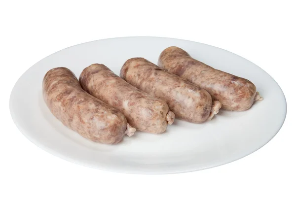The hunting sausages on a white plate — Stock Photo, Image
