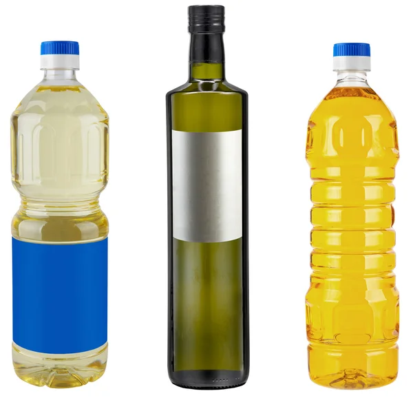 Botella en blanco de Oliva Pura o Maíz o Nuez o Girasol (Vegetabl — Foto de Stock