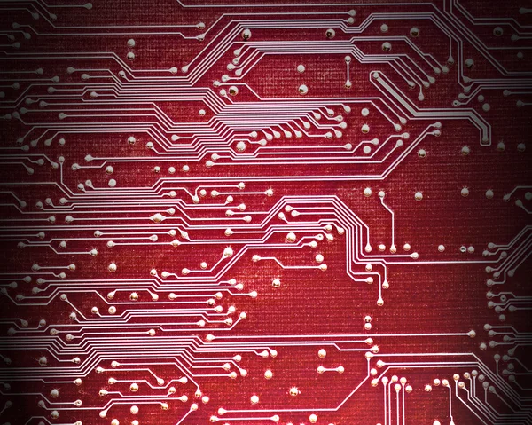 Placa de circuito informático en rojo —  Fotos de Stock