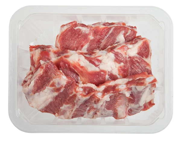 I bordi di maiale in scatola isolata su sfondo bianco . — Foto Stock