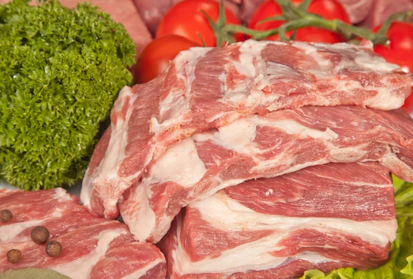 Viande fraîche de fond avec des bords de porc ; Viande de boeuf, Turquie et — Photo