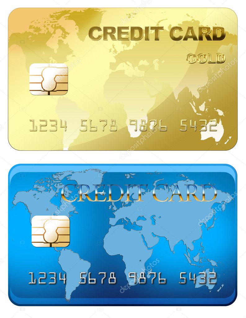 Gold and Blue credit card with world map - isolated on white wit For Credit Card Template For Kids