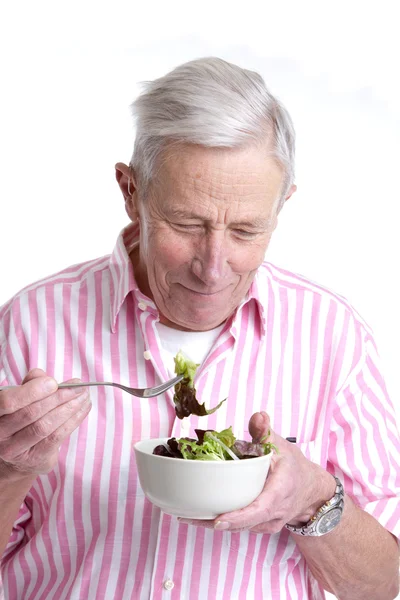 Senior man with healthy salad — Stock Photo, Image