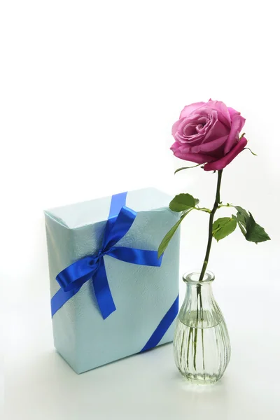 Rose et cadeau — Photo