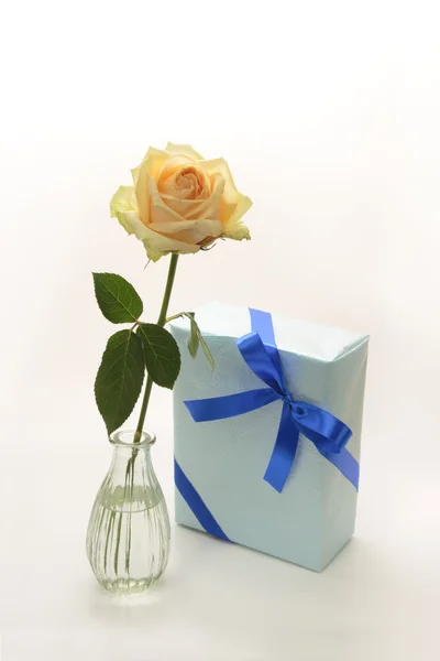 Роза и подарок — стоковое фото