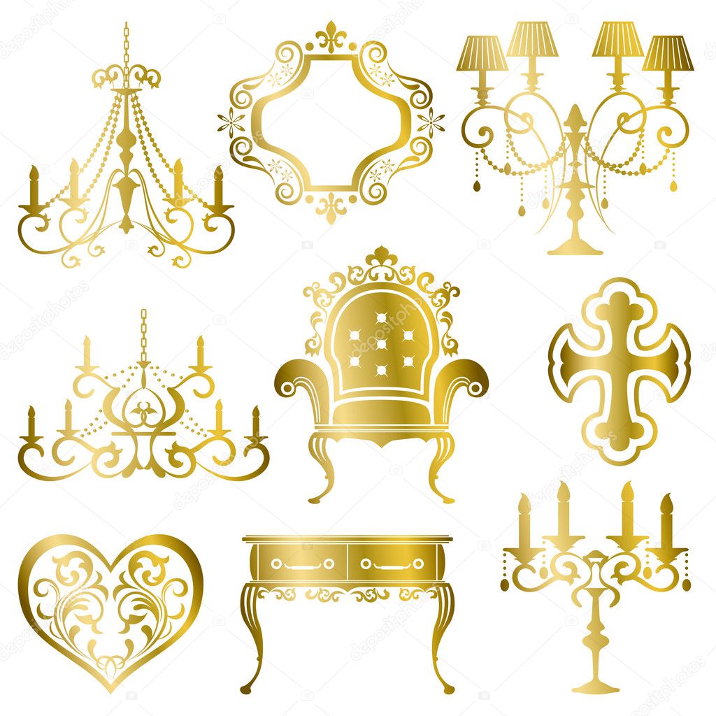 Gold antique design element set