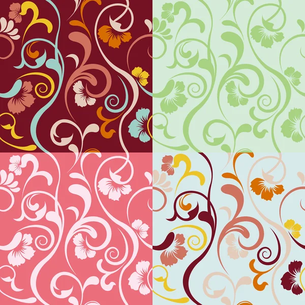 Conjunto de patrones florales sin costura abstractos — Vector de stock