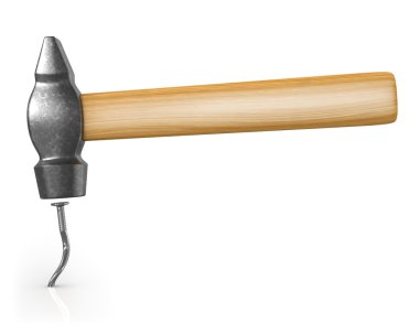 Hammer bended the nail isolated clipart