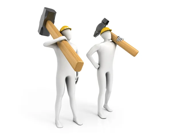 Due uomini con enorme martello e martello — Foto Stock
