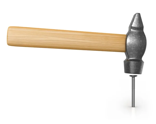Brillante nuovo martello colpire il chiodo isolato — Foto Stock