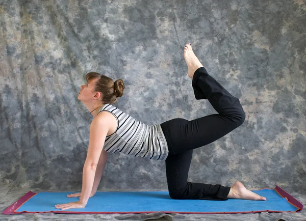 Donna che fa Yoga postura Vyaghrasana La Tigre Posa — Foto Stock