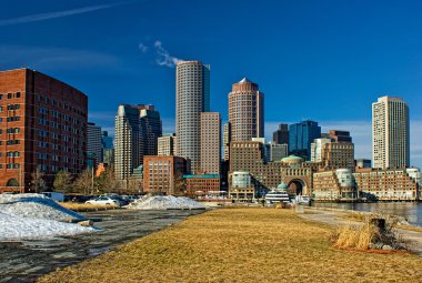 Skyline of south boston in winter clipart