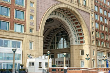 Historic arched entry at rowes wharf in boston