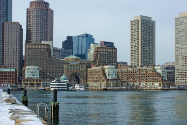 Historic Rowes wharf with ships in south boston massachusetts clipart