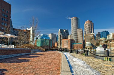 Boston manzarası bir güneşli kış gününde