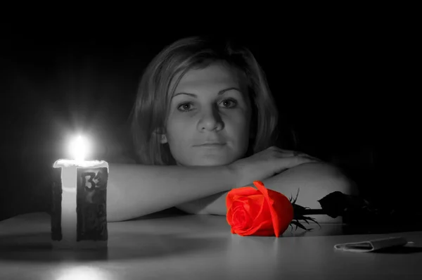 stock image Girl and the candle with rose