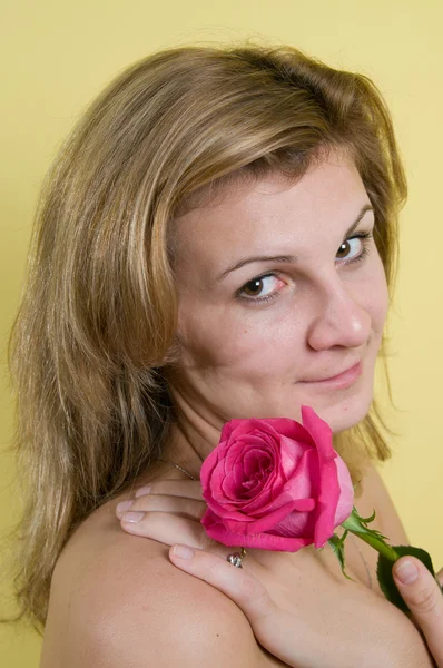 stock image Girl and pink rose