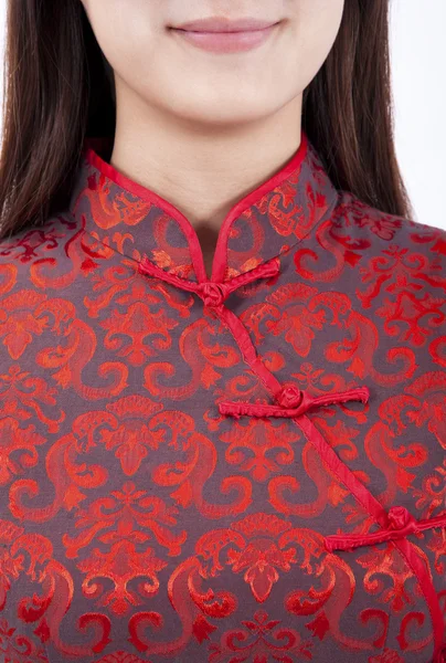 Zblízka čínské dívky a tradiční oděv cheongsam — Stock fotografie