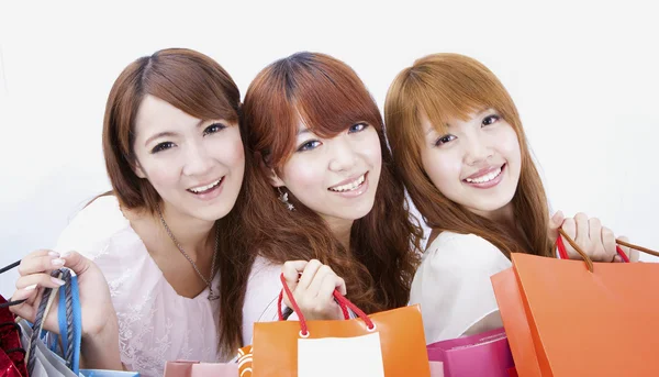 Tři šťastné nákupní holka — Stock fotografie