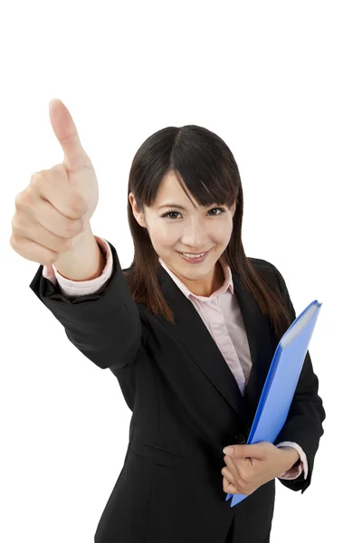 Asian business woman with thumb up — Stock Photo, Image