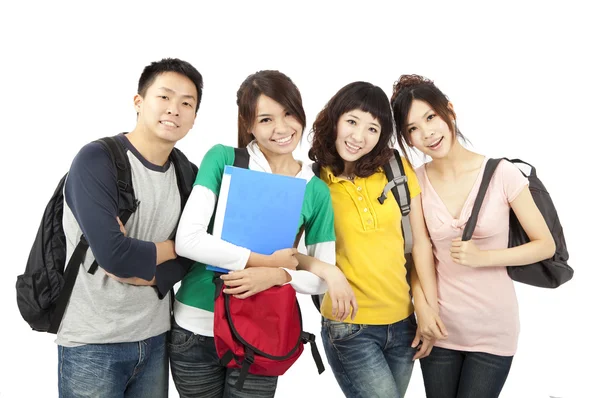 Fyra unga glada studenter — Stockfoto
