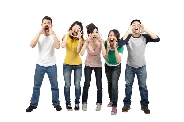 Jovens amigos gritando juntos — Fotografia de Stock