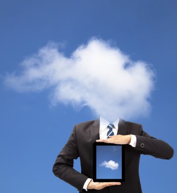 Businessman with cloud thinking concept and holding tablet pc