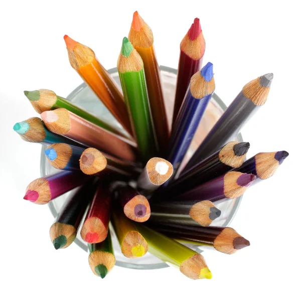 Kleur potloden in een glas — Stockfoto