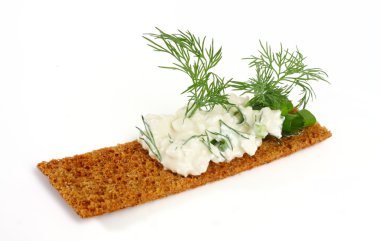 Delicious crispbreads with cottage cheese and fennel clipart