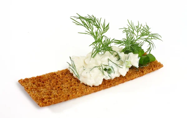 stock image Delicious crispbreads with cottage cheese and fennel