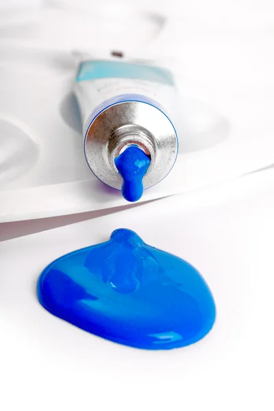 Blue paint, extruded from the tube — Stock Photo, Image