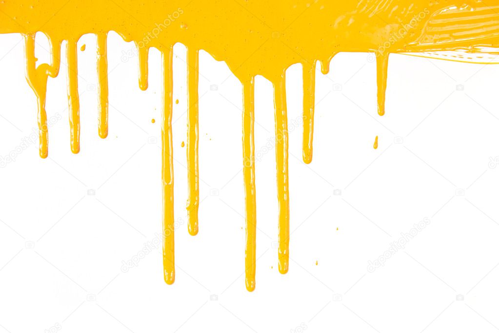 Orange paint dripping / isolated on white / real photo