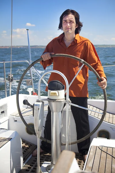 Young Man is Sailboat Captain — Stock Photo, Image