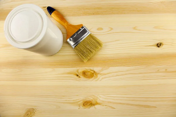 Drewno tekstury i cyny, pędzel / pokrycie lakierem — Zdjęcie stockowe