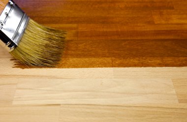 Wood texture and paintbrush / housework background