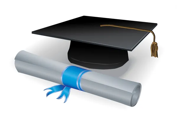 卒業モルタルと卒業証書 — ストックベクタ