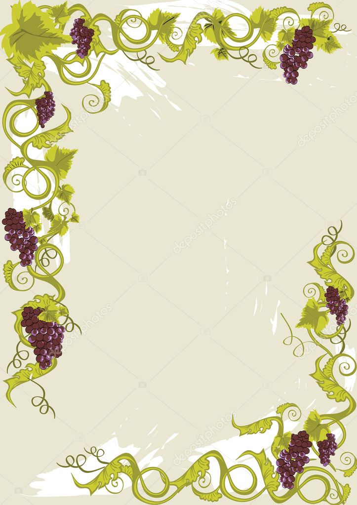 Grapes menu card with vines with leaves.