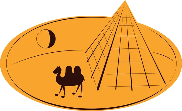 Kamel in der Wüste in der Nähe einer Pyramide als Zeichen der Ruhe und Ausflüge — Stockvektor