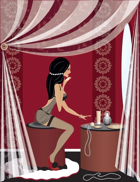 Дівчина/жінка після туалетного столика перед дзеркалом — стоковий вектор