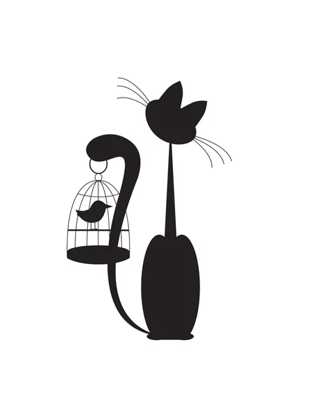 Kedi ve kuş — Stok Vektör