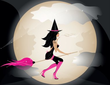 Witch on sky clipart