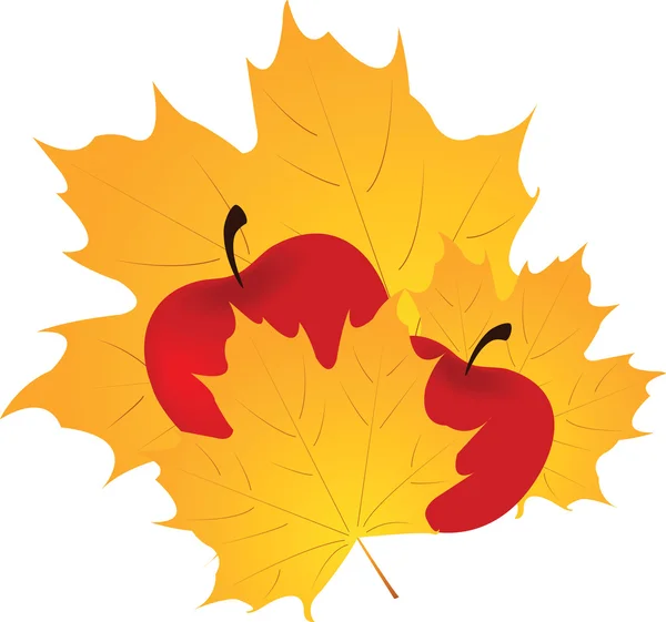 Daun musim gugur dan apel - Stok Vektor