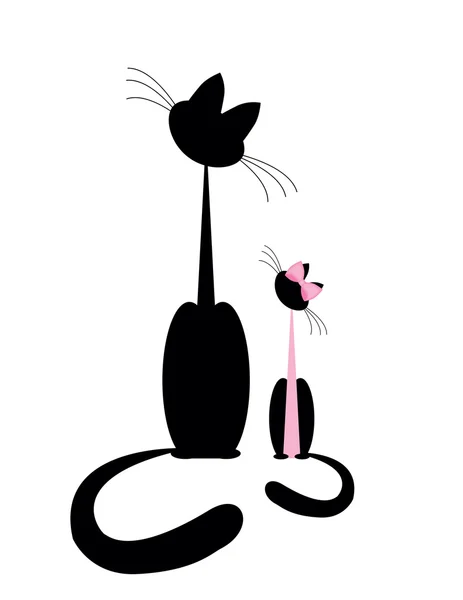 En katt med en kattunge — Stock vektor