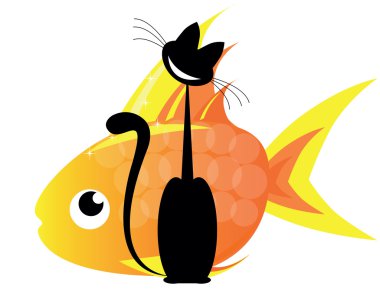 Cat and gold fish clipart