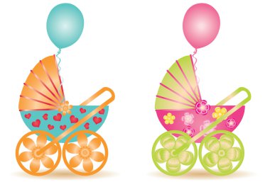 Two beautiful baby carriage, vector illustration clipart