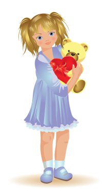 Little girl with taddy bear, vector illustration clipart