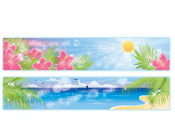 Bannières tropicales estivales, illustration vectorielle Vecteur En Vente