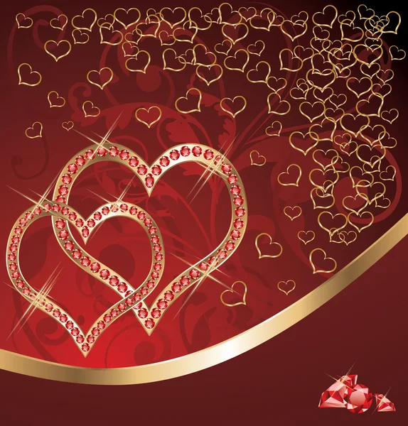 Carte d'amour avec deux coeurs rubis, vecteur — Image vectorielle